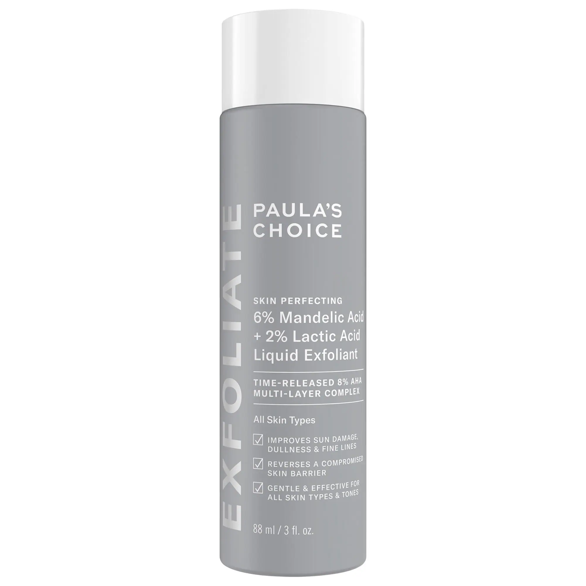 6% Mandelic Acid + 2% Lactic Acid AHA Liquid Exfoliant for Dark Spots, Textured Skin