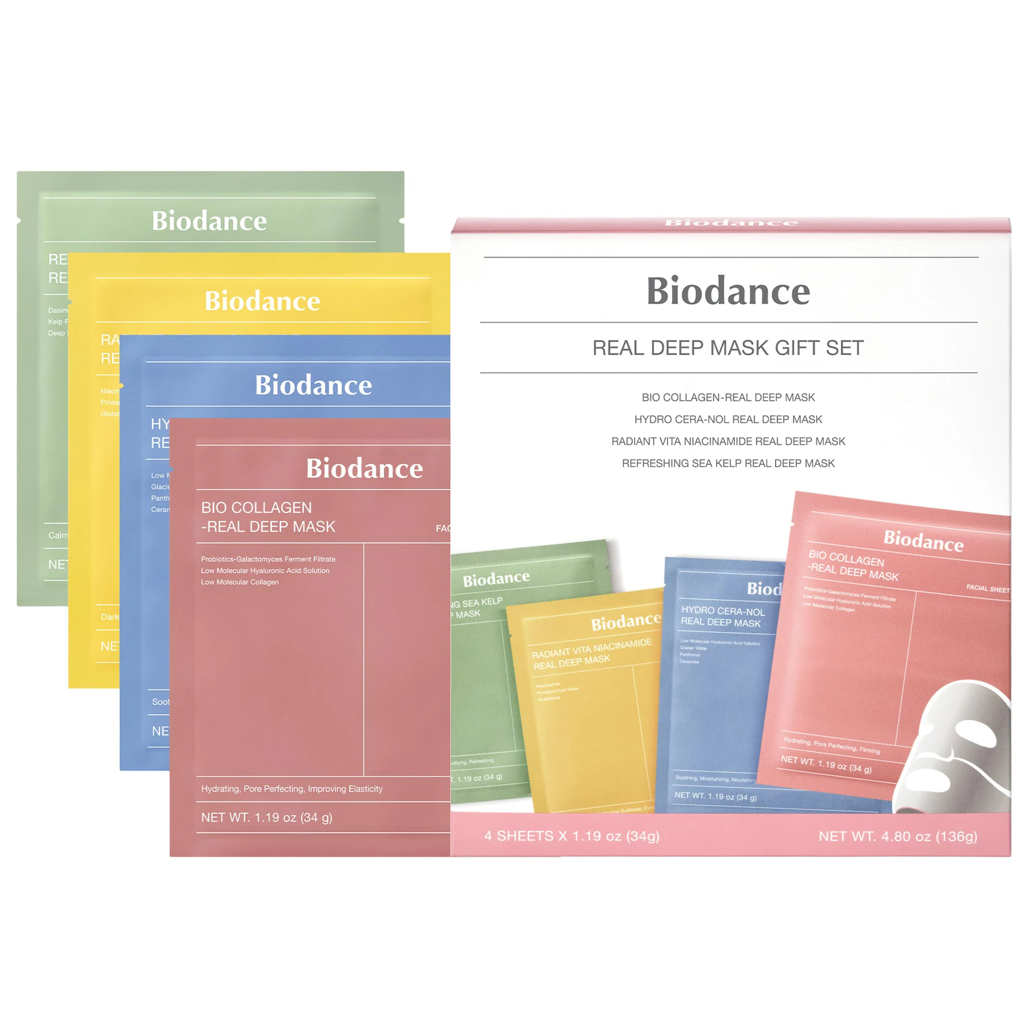 Real Deep Mask Gift Set - 4 Masks for Pore Care, Hydration, Calming and Dark Spot Treatment