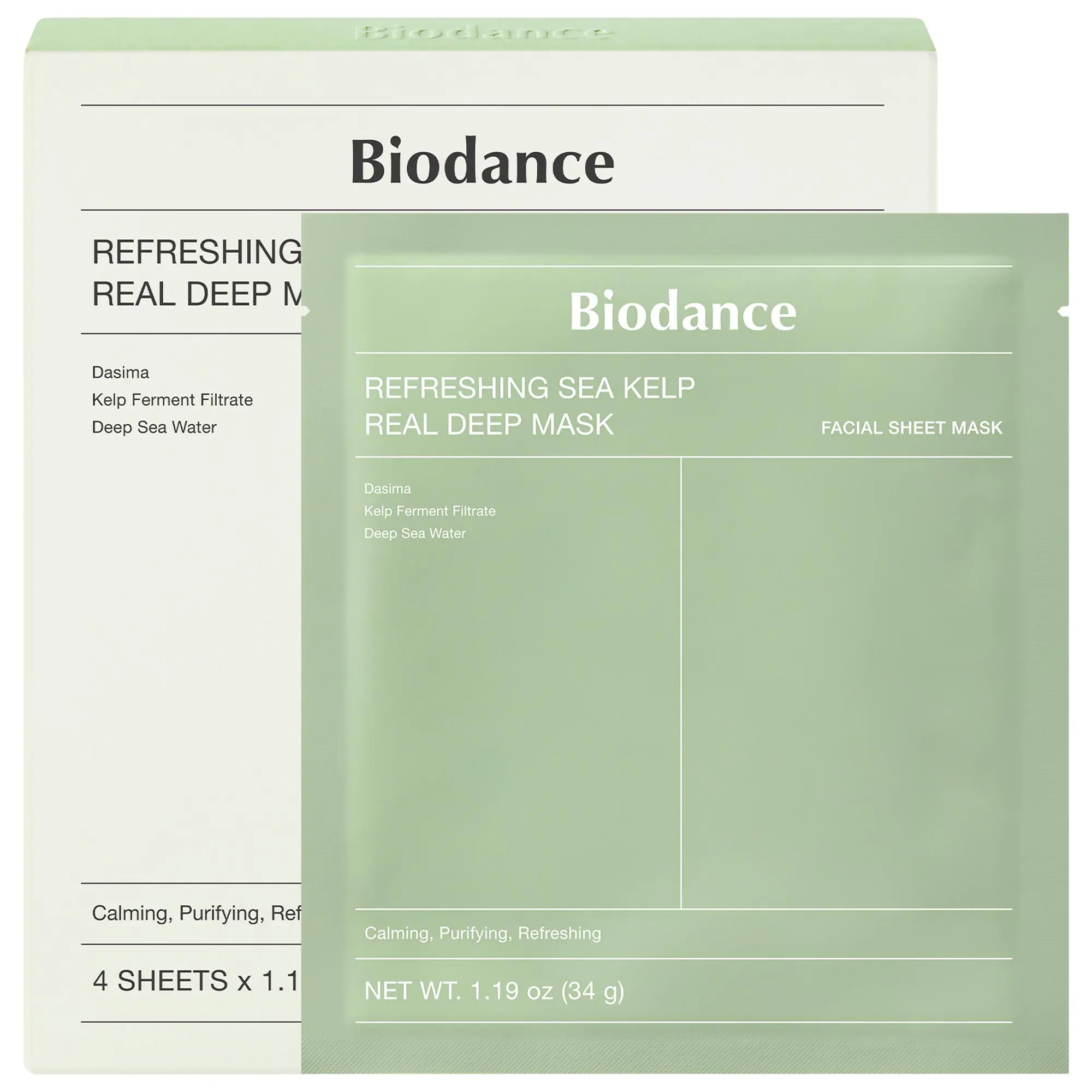 Refreshing Sea Kelp Real Deep Mask - 4 pack for Calming & Sebum Control
