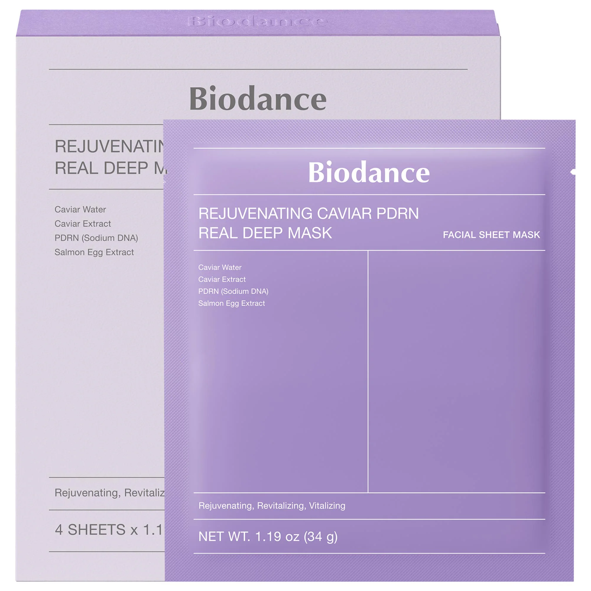 Rejuvenating Caviar PDRN Real Deep Mask - 4 Pack for Natural Skin Renewal & Firming